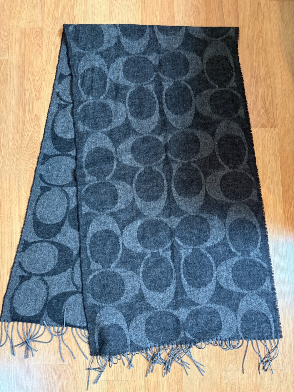 Coach Black and Gray Wool, Angora, Silk, and Cashmere Blend Scarf